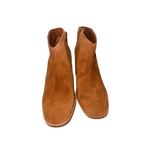 Lucky Brand Pellyon Suede Ankle Boot Stacked Block Heel Side Zipper 8 Retro Boho - Picture 4 of 14